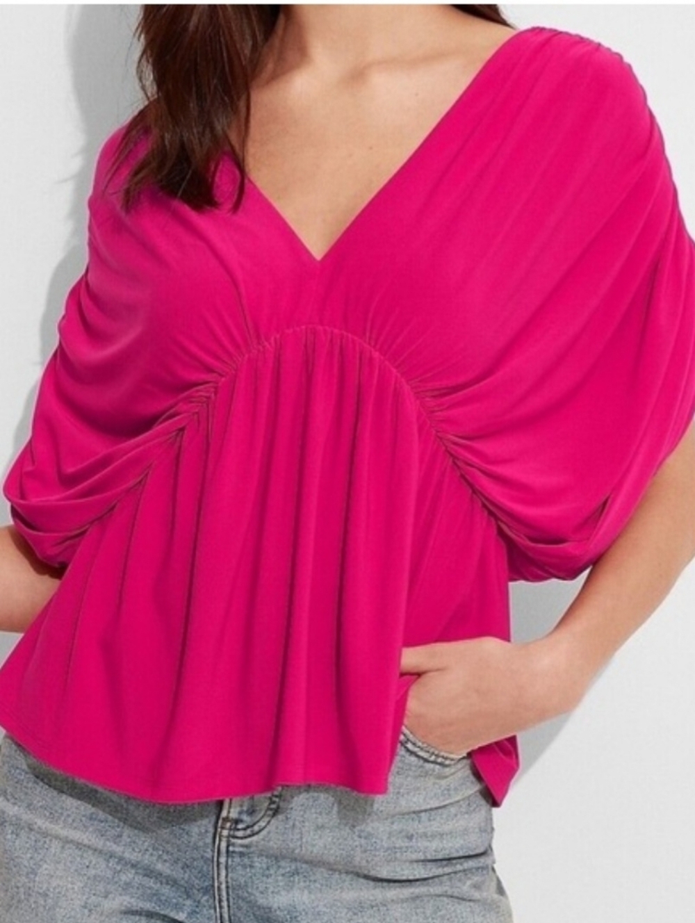 Express Fuchsia Draped V-Neck Dress